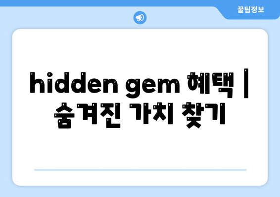 hidden gem 혜택 | 숨겨진 가치 찾기