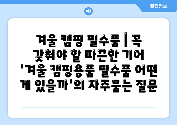 겨울 캠핑 필수품 | 꼭 갖춰야 할 따끈한 기어 '겨울 캠핑용품 필수품 어떤 게 있을까'