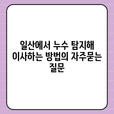 일산에서 누수 탐지해 이사하는 방법